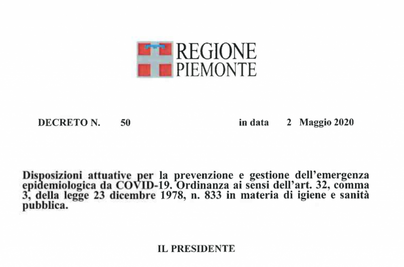 L'ordinanza della Regione Piemonte in vigore dal 4 al 17 maggio